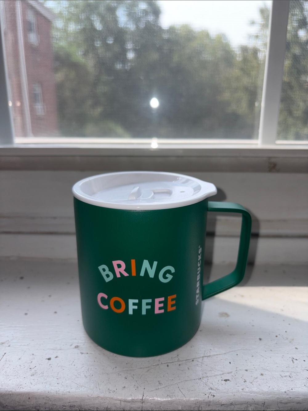 12oz Starbucks Green 'Bring Coffee' Insulated Travel Mug with White Lid